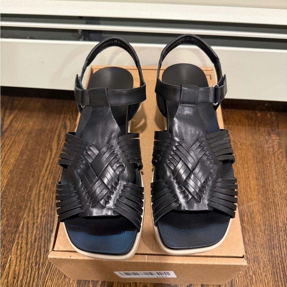Bernardo Black Woven Leather Sandals
